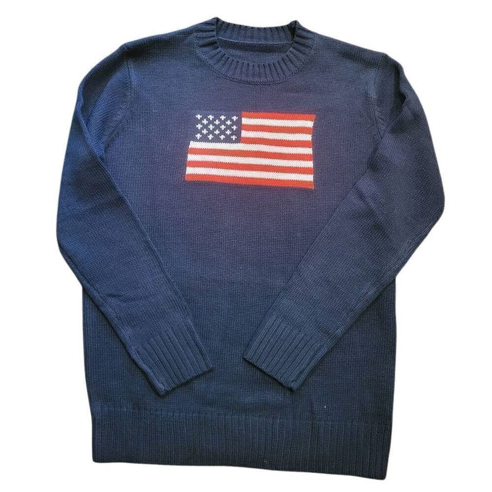 Amazon Sweater Women's Small Navy Blue American Flag Patriotic Crew Neck